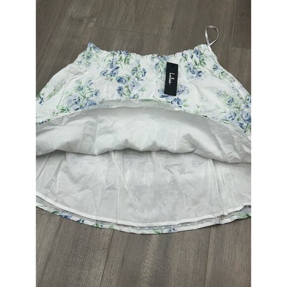 Lulus Womens Floral Swiss Dot Mini Skirts Smocked Waist Ruffled White Size XL - Picture 3 of 8
